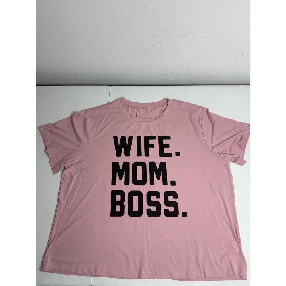 Shein Curve Wife Mom Boss T-shirt Pink Black Size 3XL